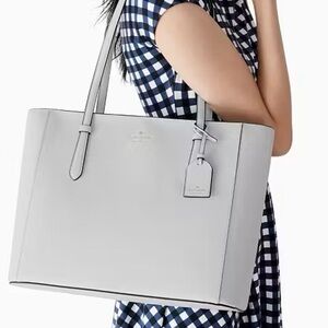 Kate Spade Light Platinum Grey Saffiano PVC Zip Top Medium Tote Bag